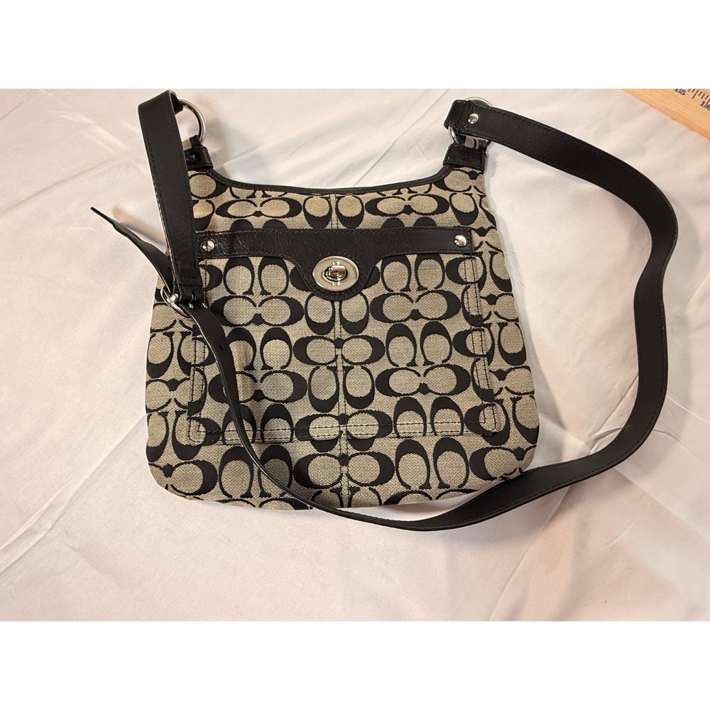 Coach Signature File Bag Black Gray Jacquard Crossbody F16536